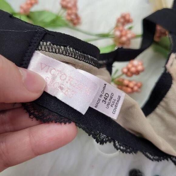 Victoria's Secret BIOFIT Women Bra Unlined Full Coverage‎ Lace Beige Size 34D - Picture 8 of 9